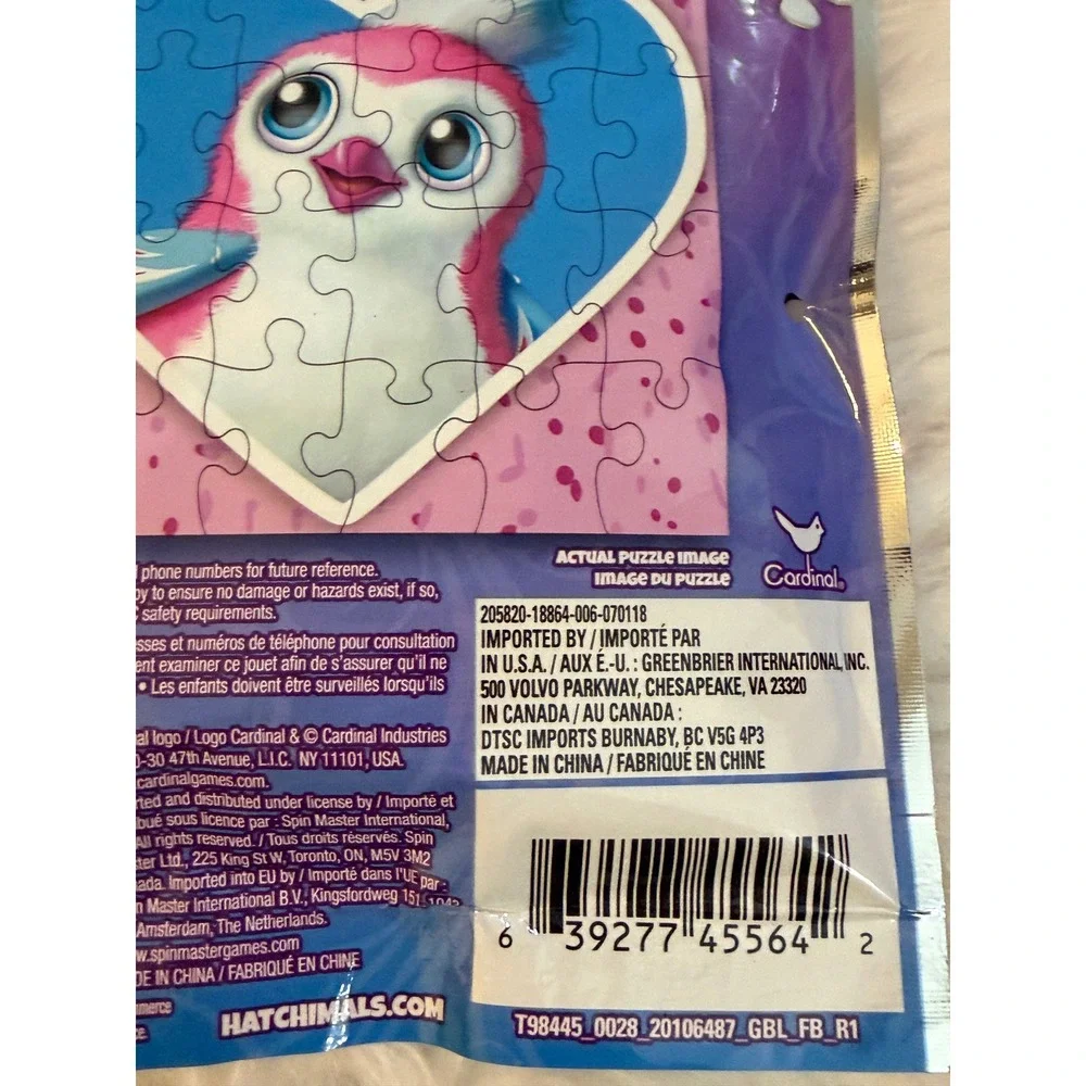 Hatchimals Puzzle on the GO 24 Piece Jigsaw Resealable Bag Pink Blue Spin Master